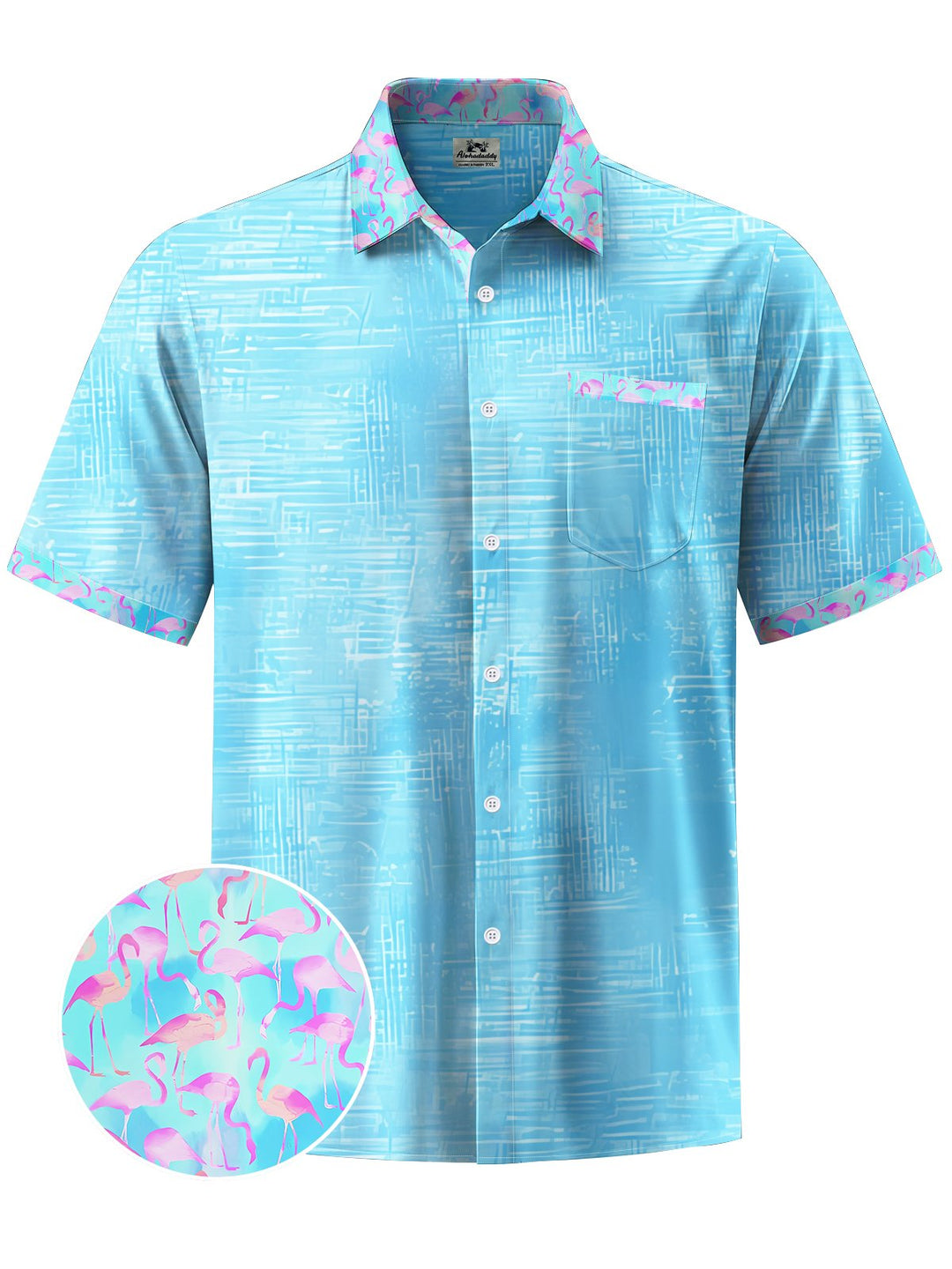 Alohadaddy® Hawaii Flamingo Contrast Color Art Print Chest Pocket Men&