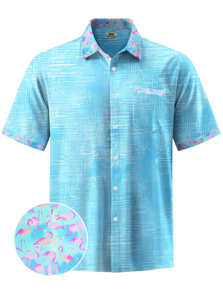 Alohadaddy® Hawaii Flamingo Contrast Color Art Print Chest Pocket Men&