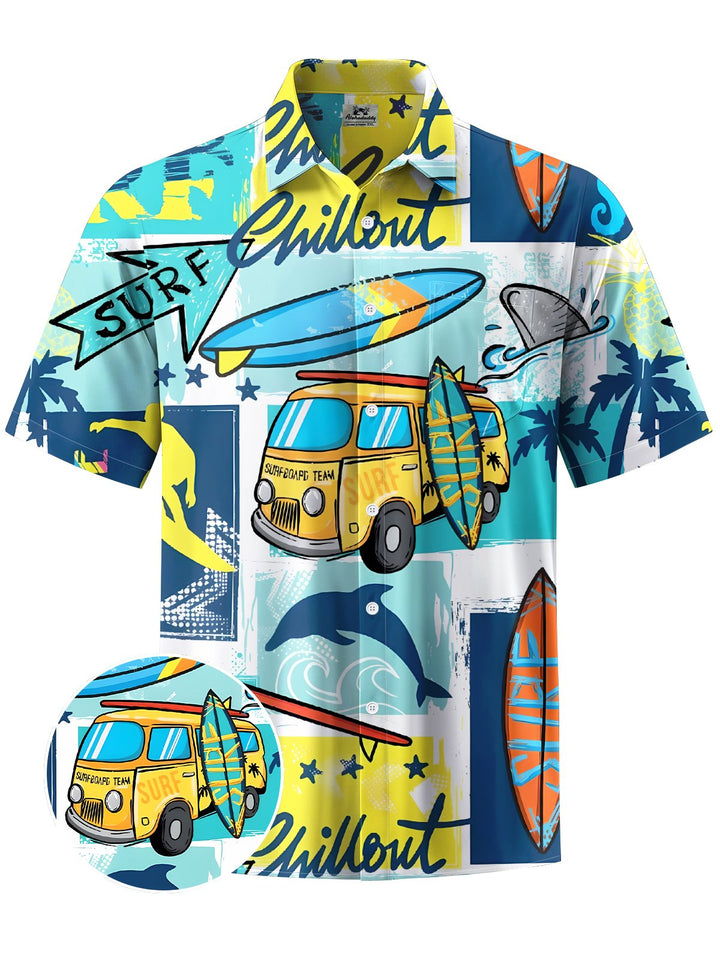 Alohadaddy® Hawaiian Vacation Art Print Moisture Wicking Chest Pocket Mens Short Sleeve Shirt Big &amp; Tall
