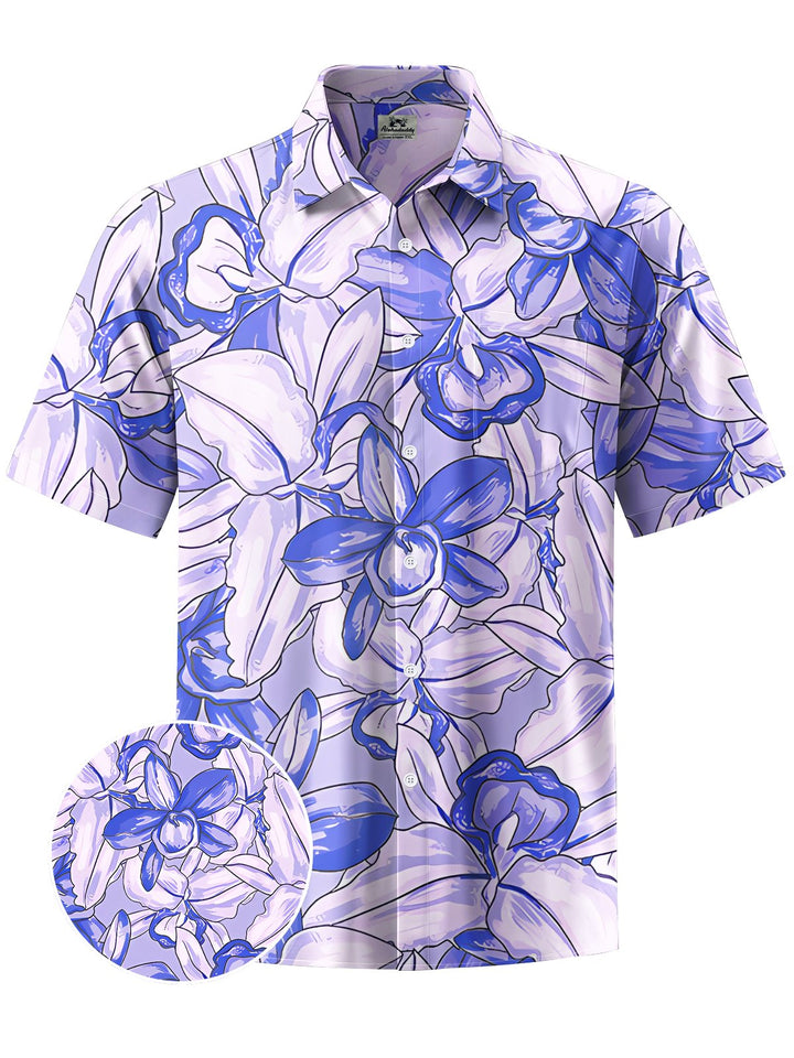 Alohadaddy® Hawaiian Floral Art Print Chest Pocket Mens Short Sleeve Shirts Big &amp; Tall