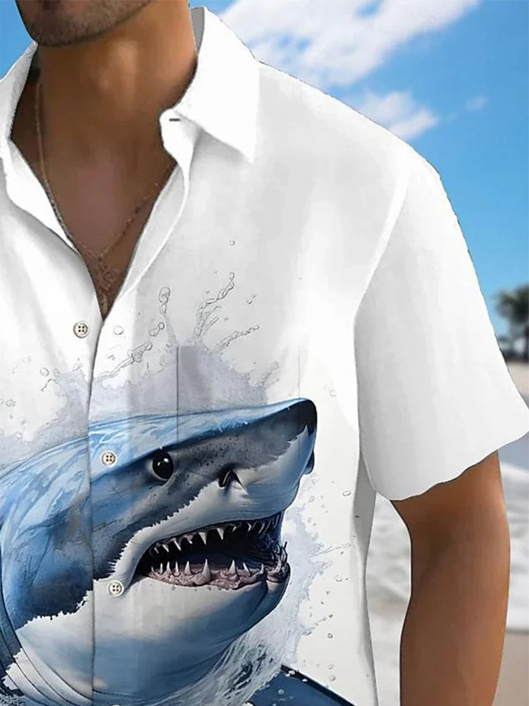 Alohadaddy® Hawaiian Shark Art Print Chest Pocket Mens Short Sleeve Shirt Big &amp; Tall