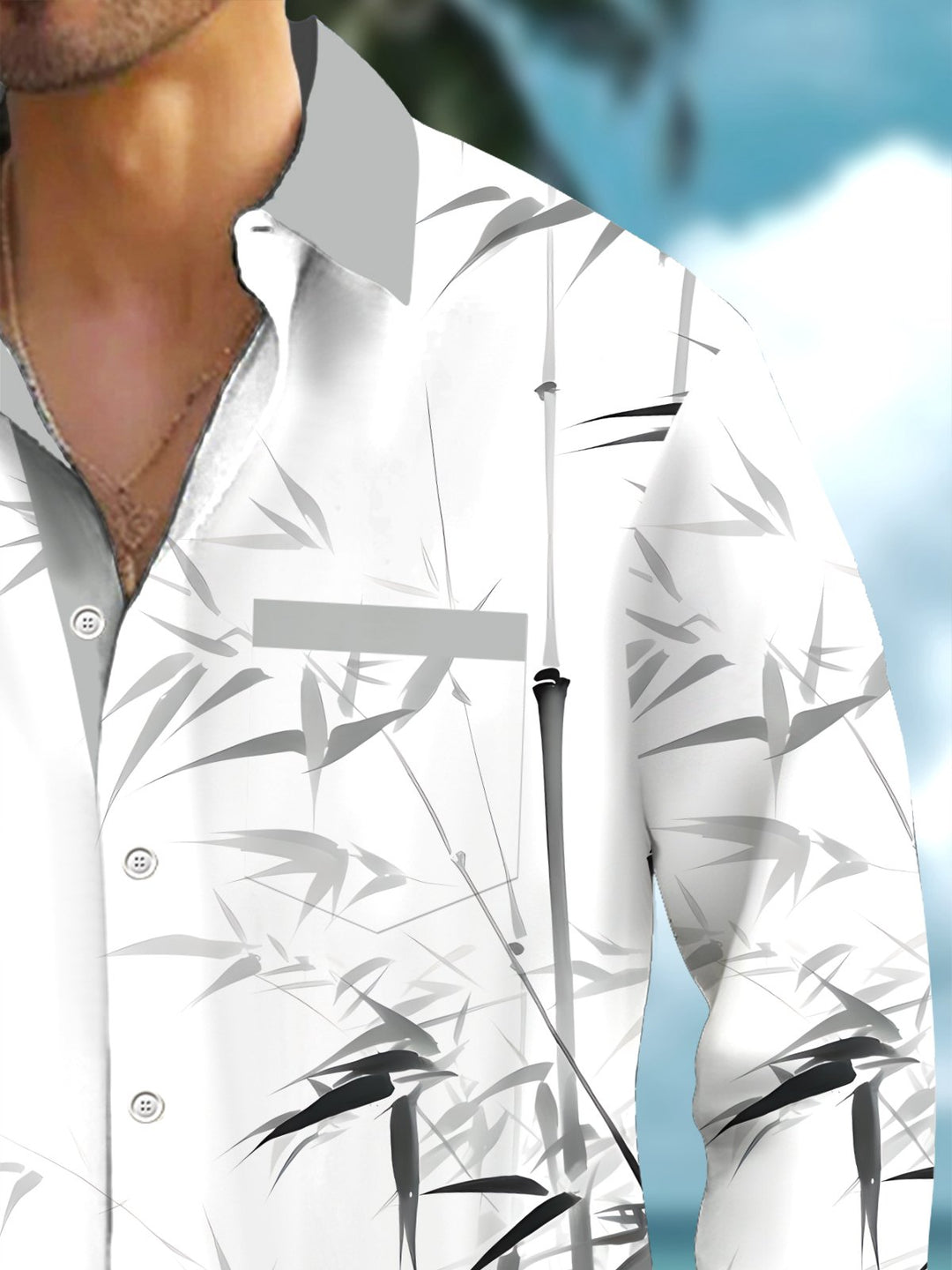 Alohadaddy® Hawaiian Bamboo Contrast Art Print Chest Pocket Men&