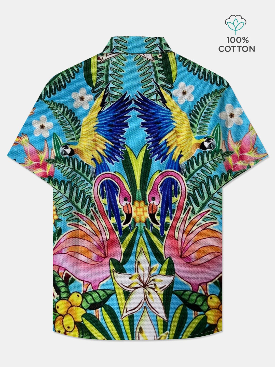 Alohadaddy® Hawaiian Flamingo Art Print Chest Pocket Mens Cotton Short Sleeve Shirt Big &amp; Tall