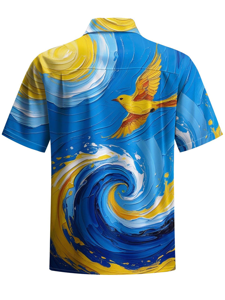 Alohadaddy® Hawaiian Wave Acrylic Chest Pocket Moisture Wicking Mens Short Sleeve Shirt Big &amp; Tall