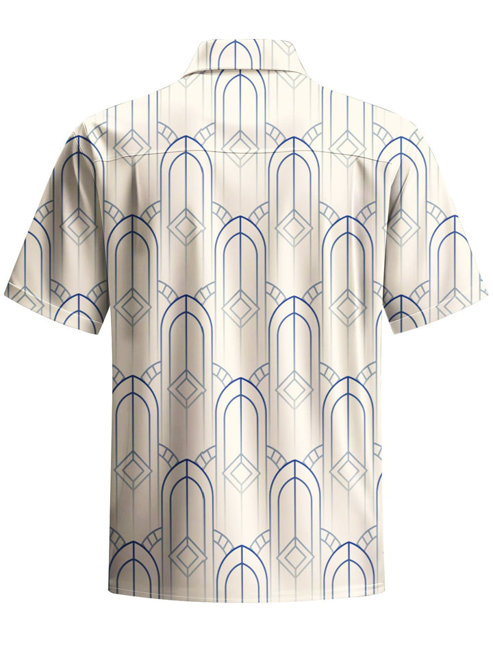 Alohadaddy® Casual Geometric Art Print Chest Pocket Men&