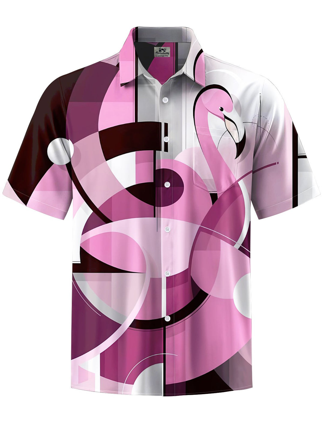 Alohadaddy® Casual Geometric Flamingo Art Print Chest Pocket Men&
