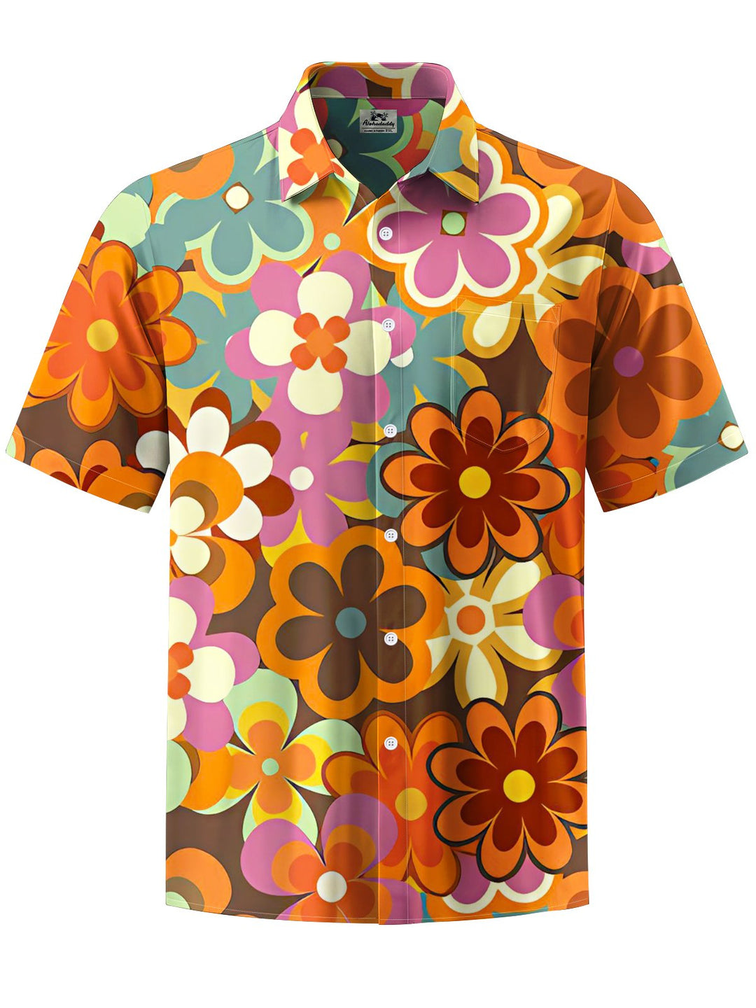 Alohadaddy® Casual Floral Art Print Chest Pocket Men&