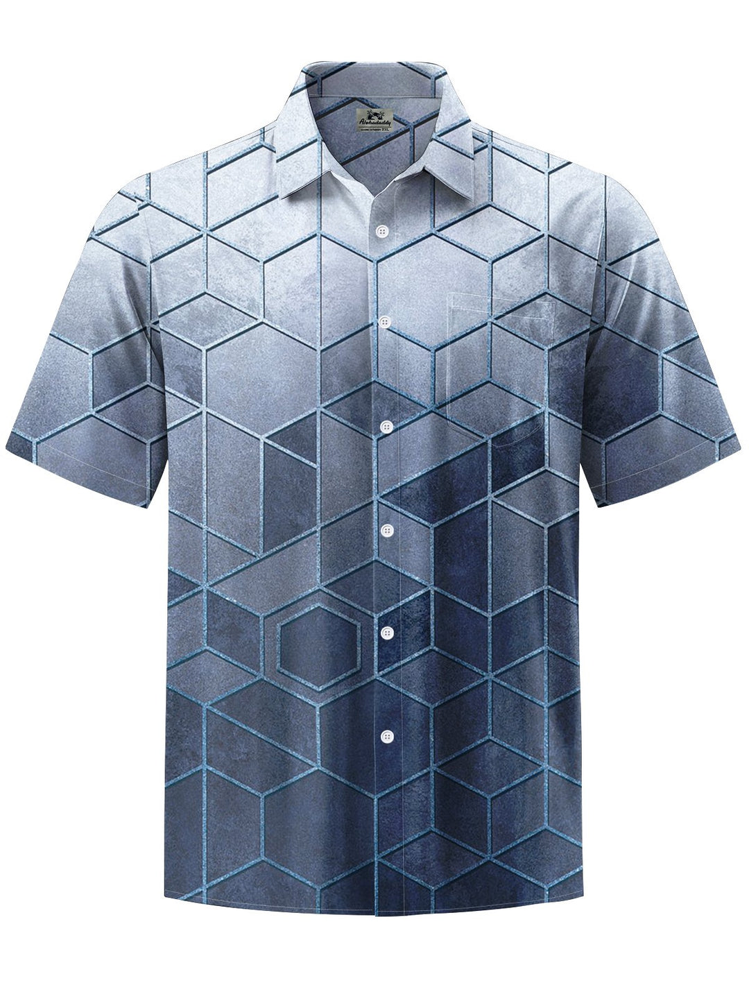Alohadaddy® Casual Ombre Geometric Art Print Moisture Wicking Chest Pocket Men&