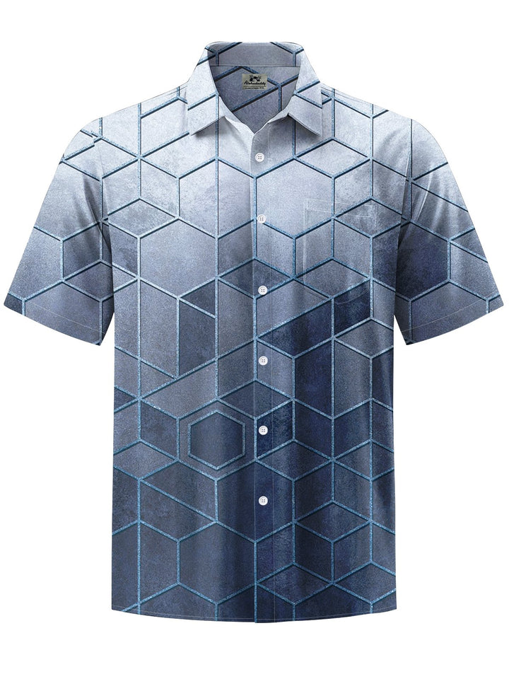 Alohadaddy® Casual Ombre Geometric Art Print Moisture Wicking Chest Pocket Men&
