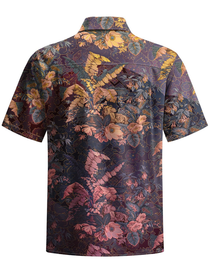 Alohadaddy® Vintage Leaf Art Print Chest Pocket Stretch Men&