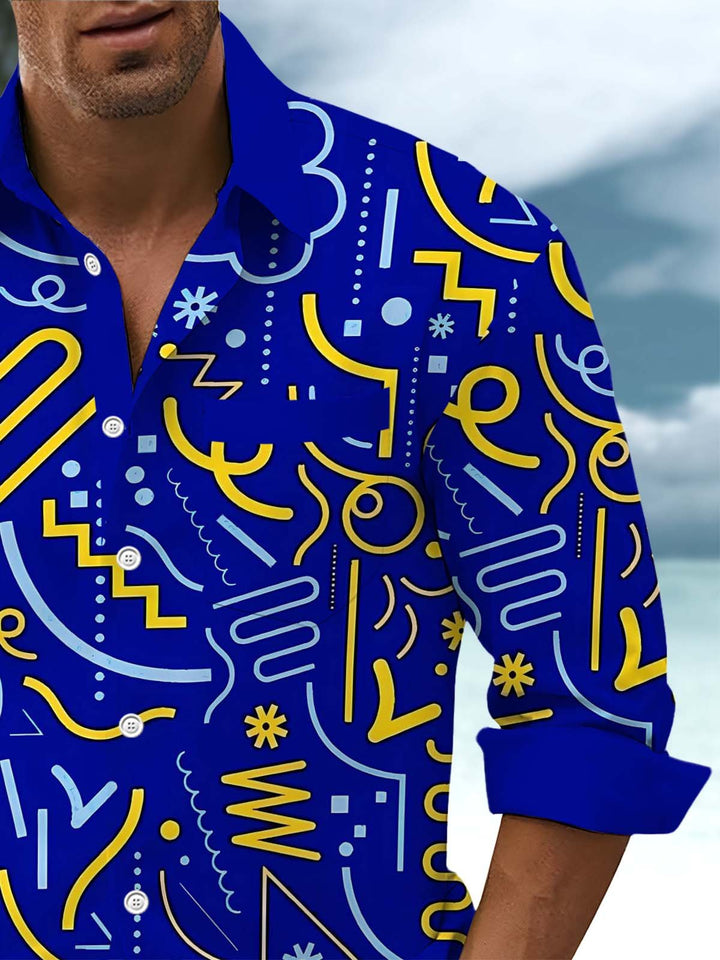 Alohadaddy® Casual Contrast Stripe Art Print Chest Pocket Men&