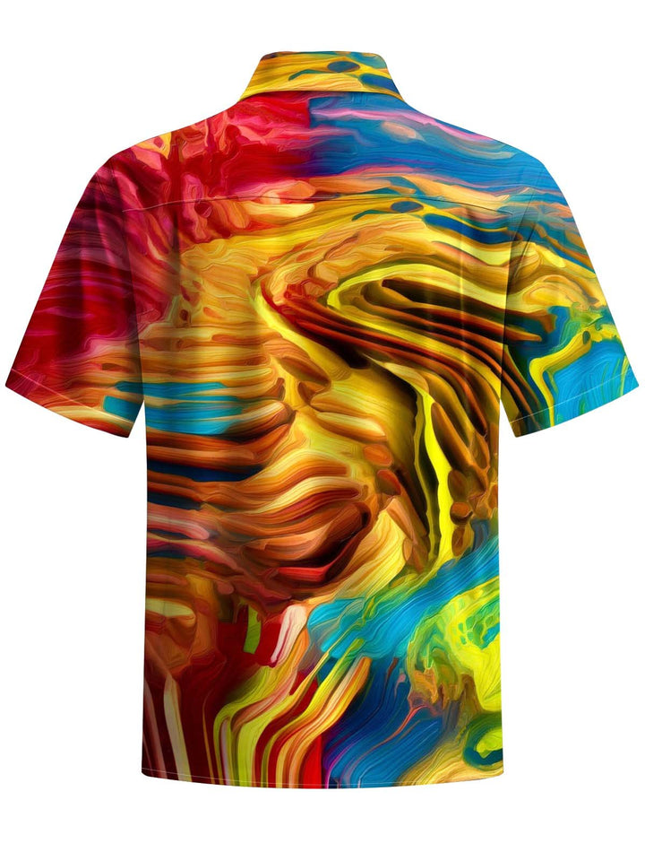 Alohadaddy® Casual Abstract Art Print Chest Pocket Stretch Men&