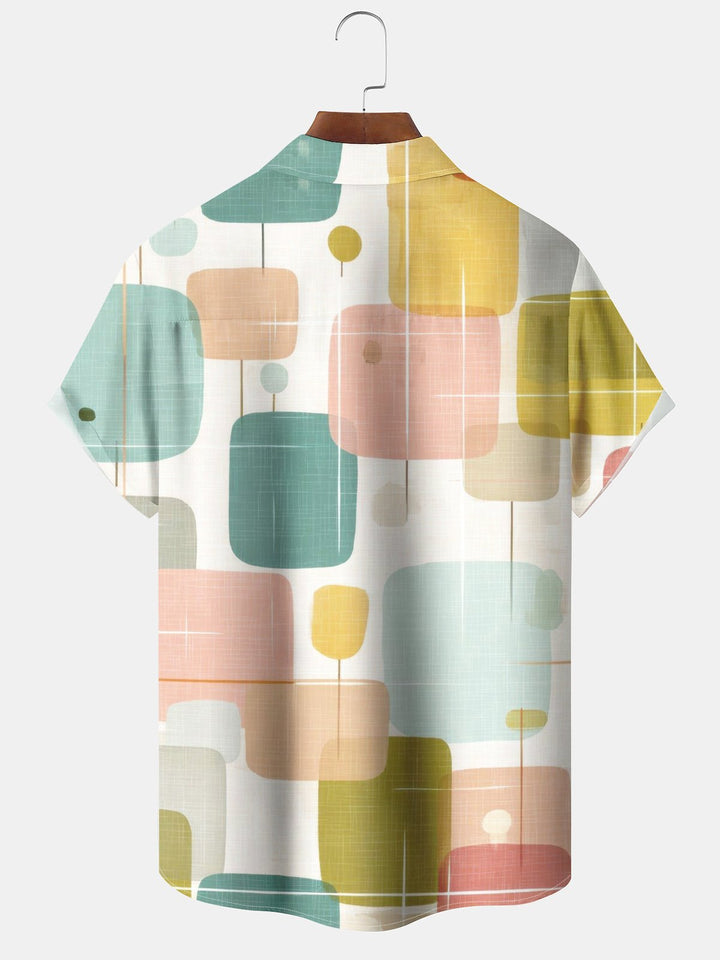 Alohadaddy® Vintage Geometric Print Pocket Stretch Button Men&