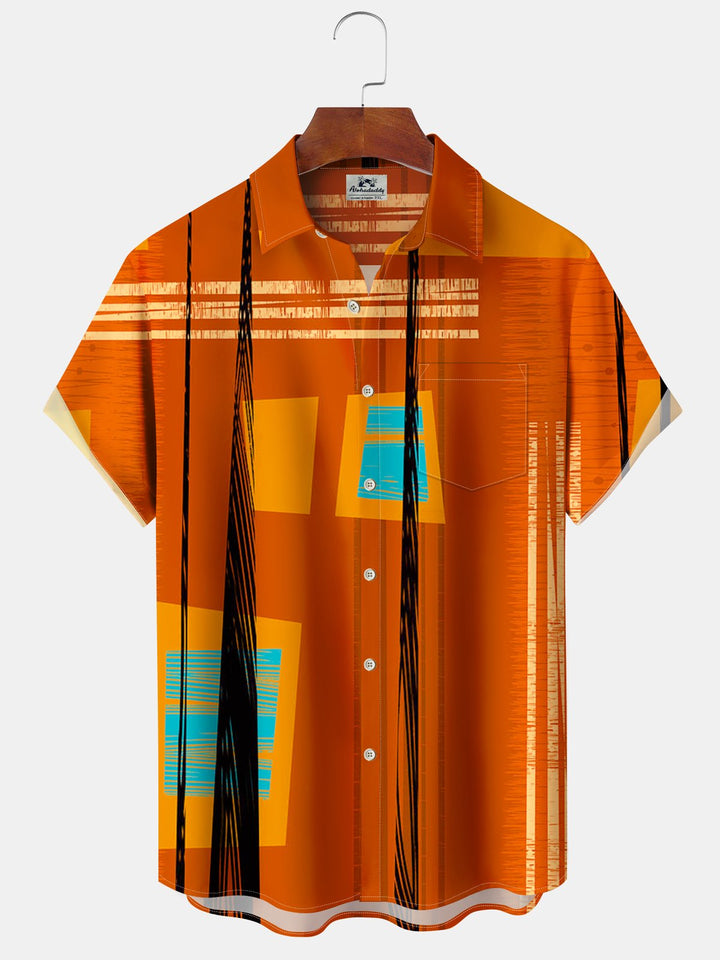 Alohadaddy® Retro Geometric Stripe Print Pocket Stretch Men&