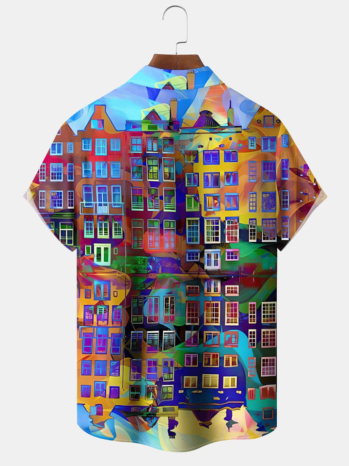 Alohadaddy® Retro Geometric Skyscraper Print Pocket Stretch Men&