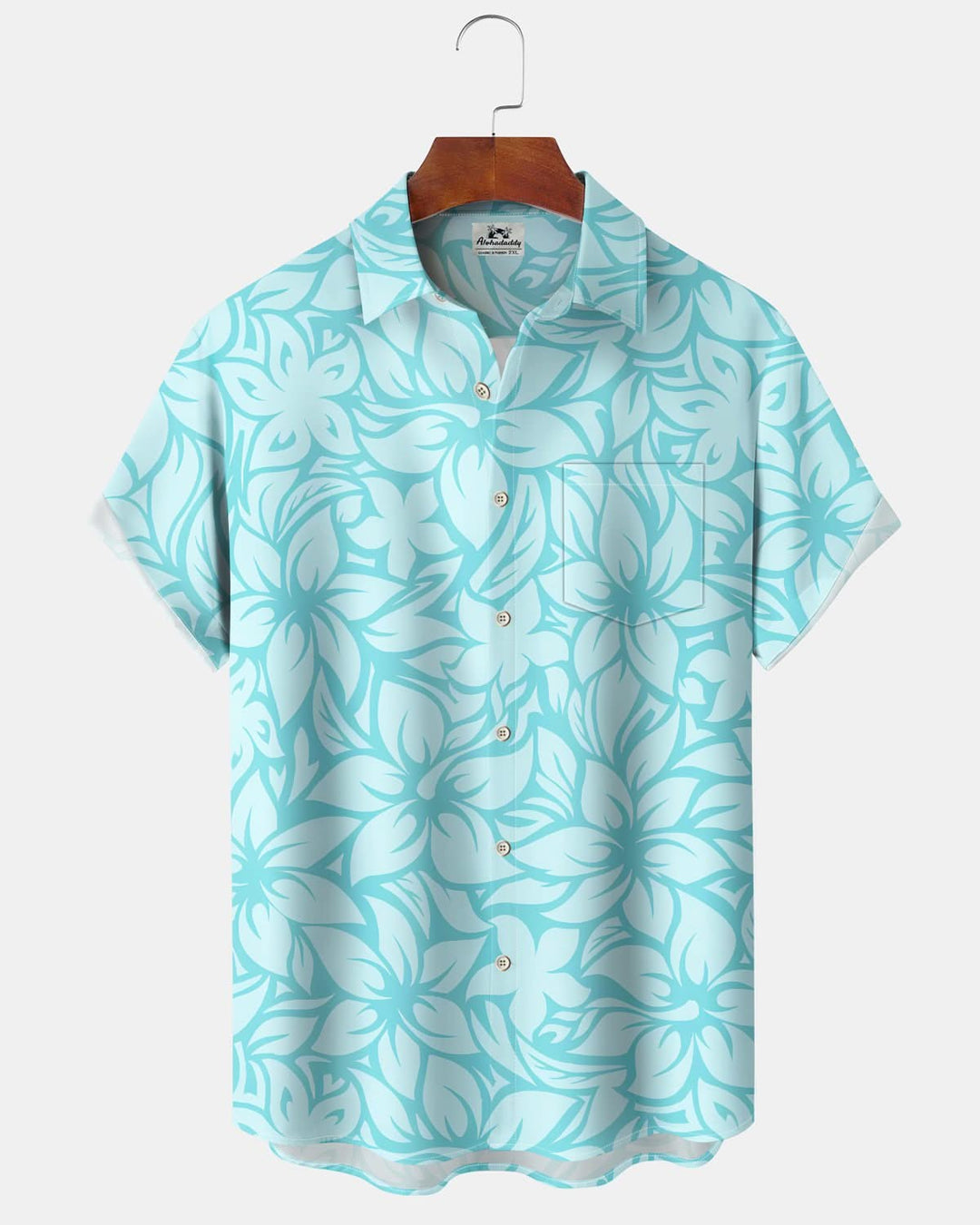 Alohadaddy® Hawaiian Flower Print Pocket Elastic Button Short Sleeve Men&