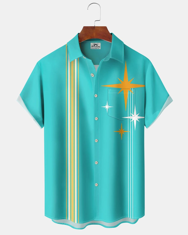 Alohadaddy® Vintage Striped Geometric Print Art Pocket Button Men&