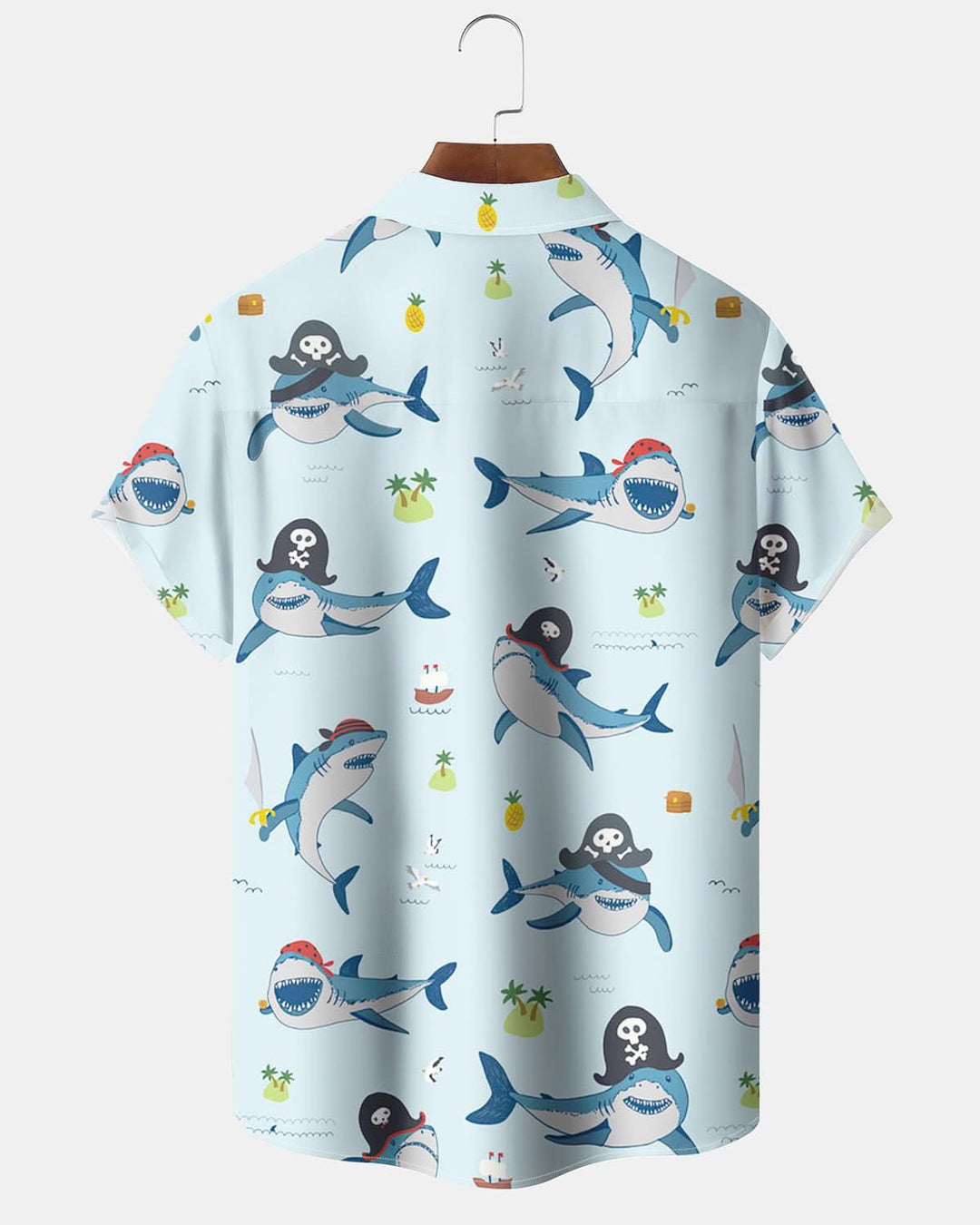 Alohadaddy® Casual Shark Cartoon Print Art Pocket Button Stretch Men&