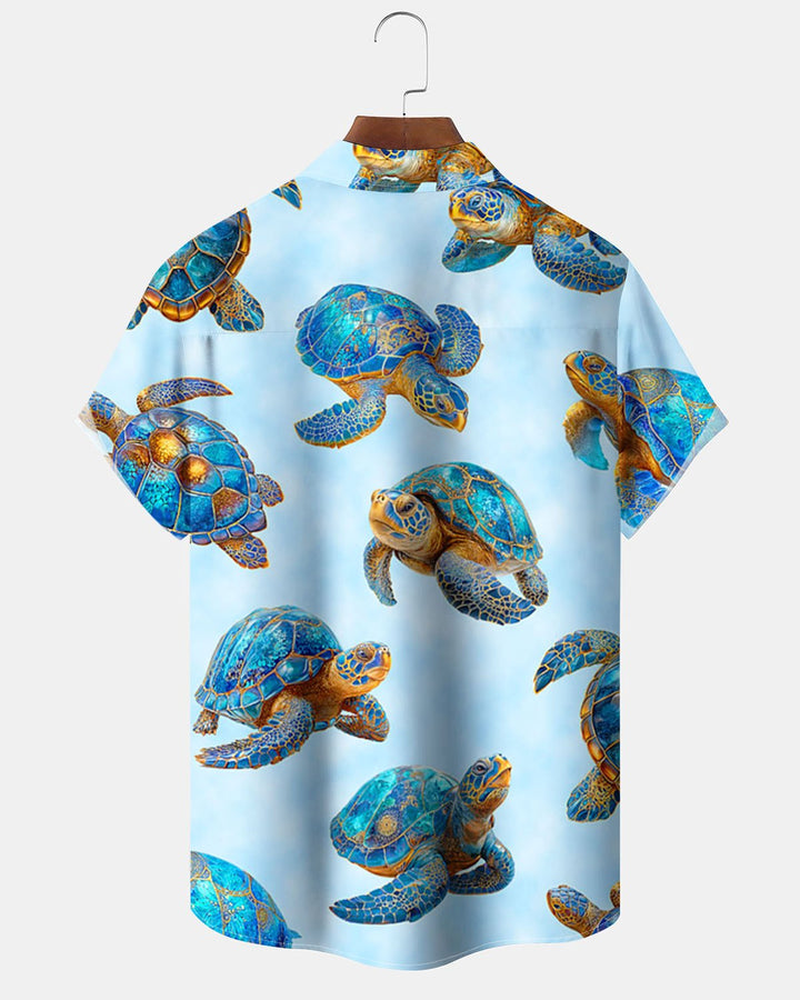 Alohadaddy® Hawaiian Turtle Art Print Stretch Button Pocket Men&