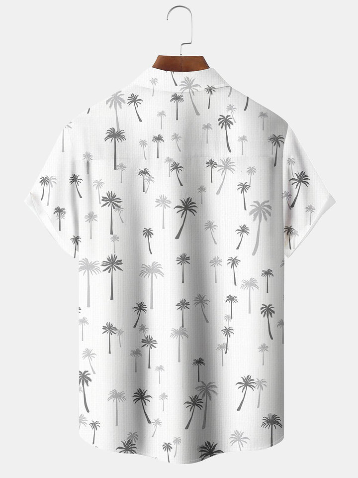 Alohadaddy Casual Collection Palm Tree Button Cardigan Pockets Fresh Stretch Polyester Short Sleeve Shirt