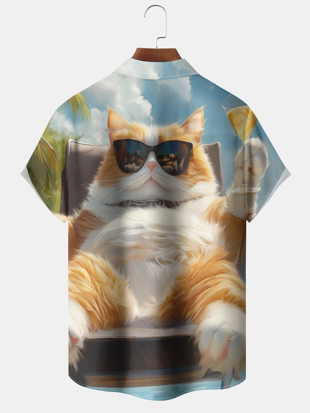 Alohadaddy® Casual Beach Vacation Cat Printed Art Chest Pocket Large Size Long Hawaiian Men&