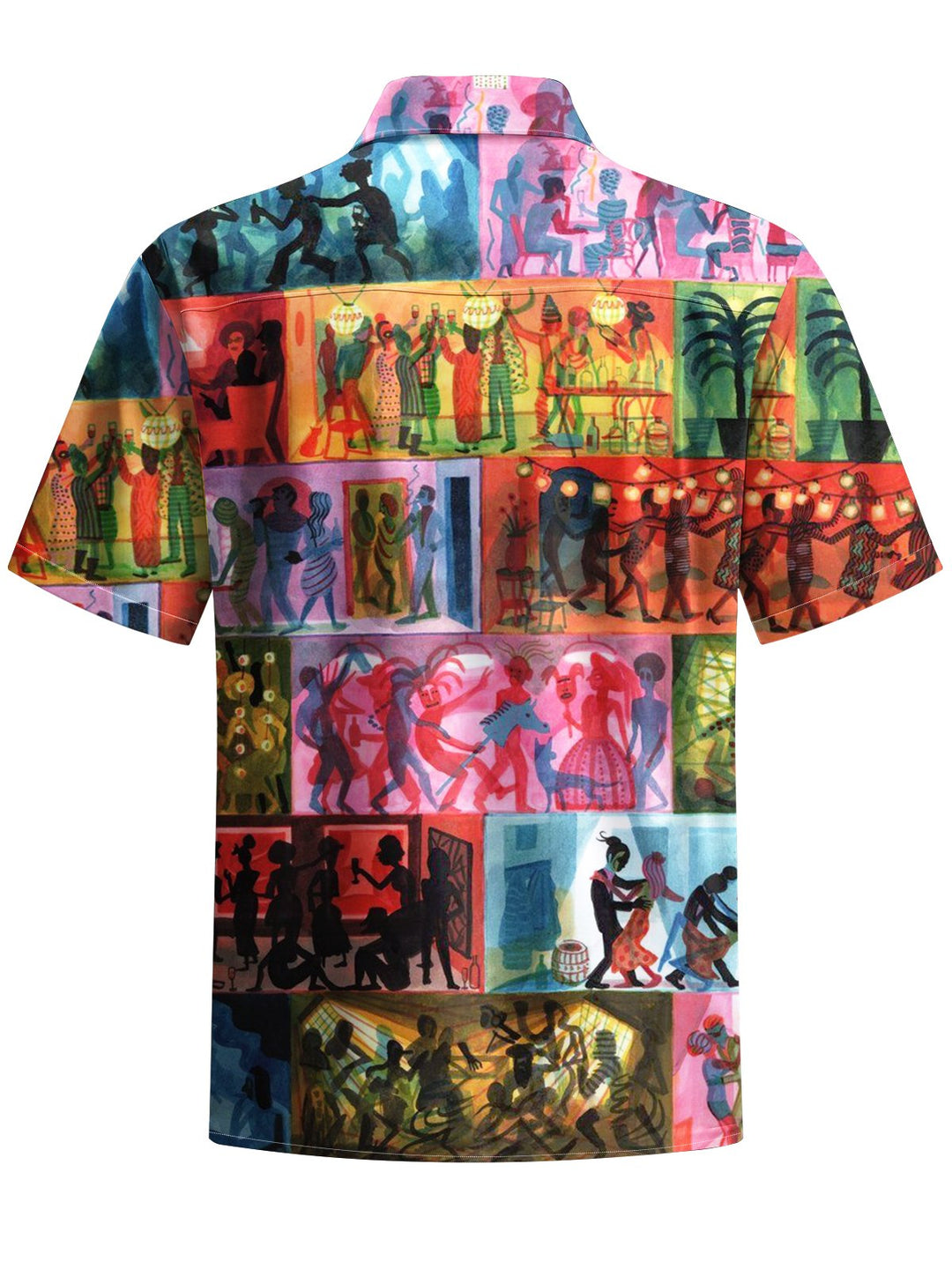 Alohadaddy® Vintage Party Carnival Print Art Chest Pocket Men Short Sleeve Shirt Big &amp; Tall