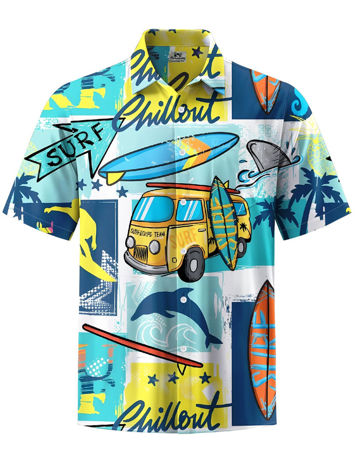 Alohadaddy® Hawaiian Vacation Art Print Moisture Wicking Chest Pocket Mens Short Sleeve Shirt Big &amp; Tall