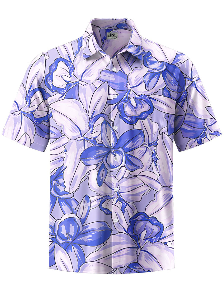 Alohadaddy® Hawaiian Floral Art Print Chest Pocket Mens Short Sleeve Shirts Big &amp; Tall