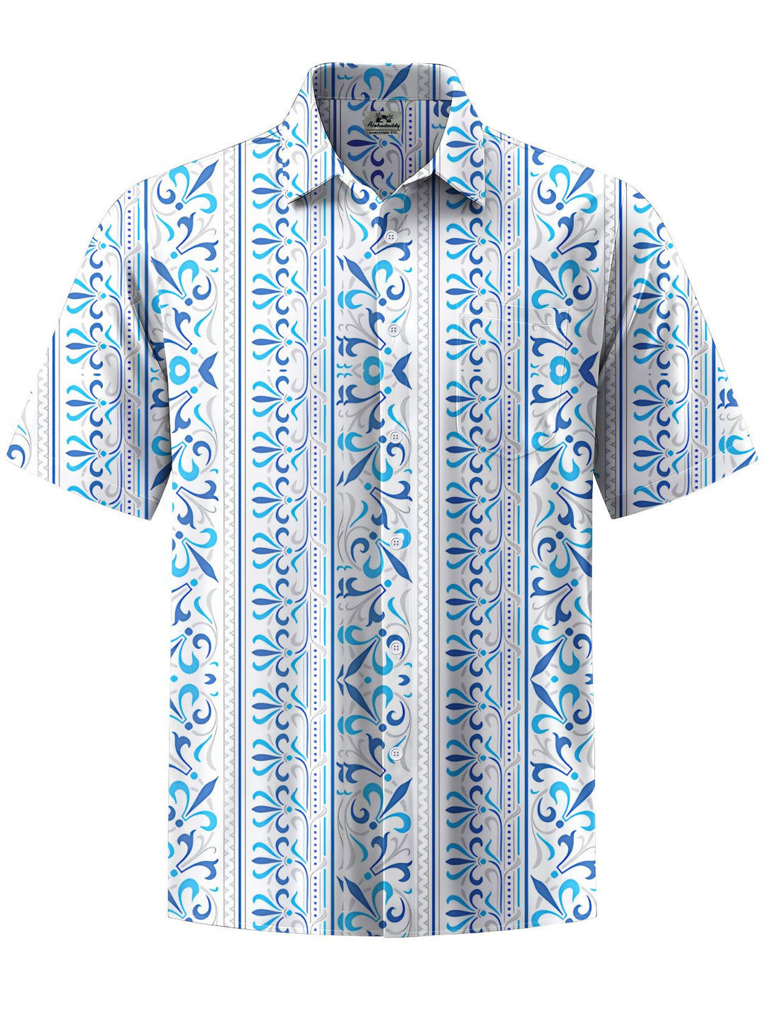 Alohadaddy® Casual Stripes Ethnic Pattern Print Art Chest Pocket Men Short Sleeve Shirt Big &amp; Tall