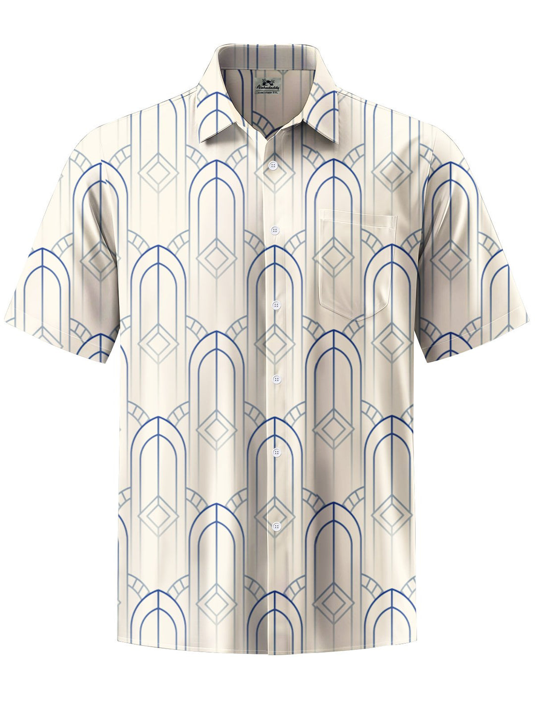 Alohadaddy® Casual Geometric Art Print Chest Pocket Men&