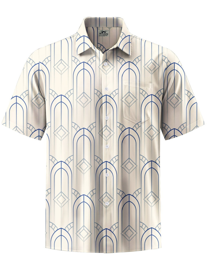 Alohadaddy® Casual Geometric Art Print Chest Pocket Men&