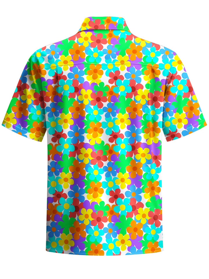 Alohadaddy® Casual Hawaiian Floral Art Print Chest Pocket Men&