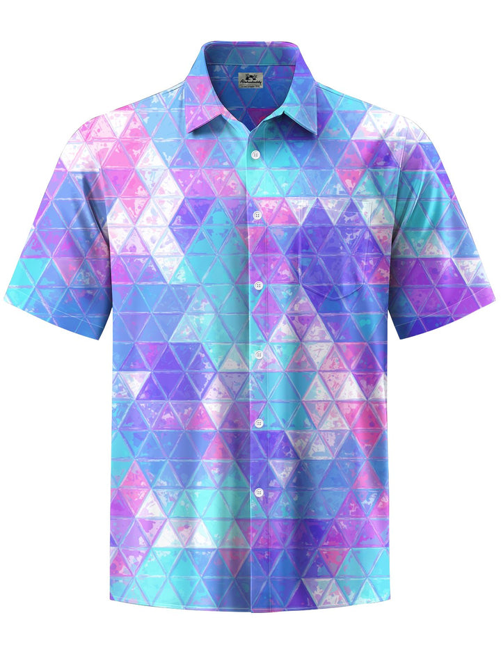 Alohadaddy® Hawaiian Geometric Triangle Art Print with Chest Pocket for Men&
