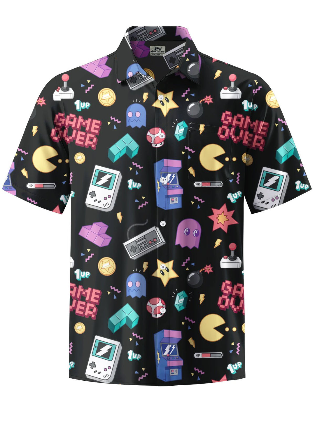 Alohadaddy® Casual Game Console Printed Artwork Chest Pocket Men&