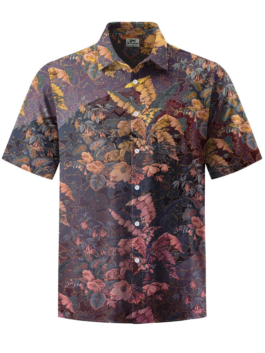 Alohadaddy® Vintage Leaf Art Print Chest Pocket Stretch Men&