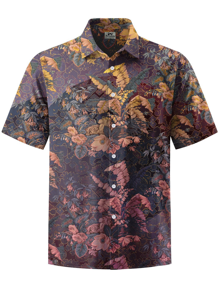 Alohadaddy® Vintage Leaf Art Print Chest Pocket Stretch Men&