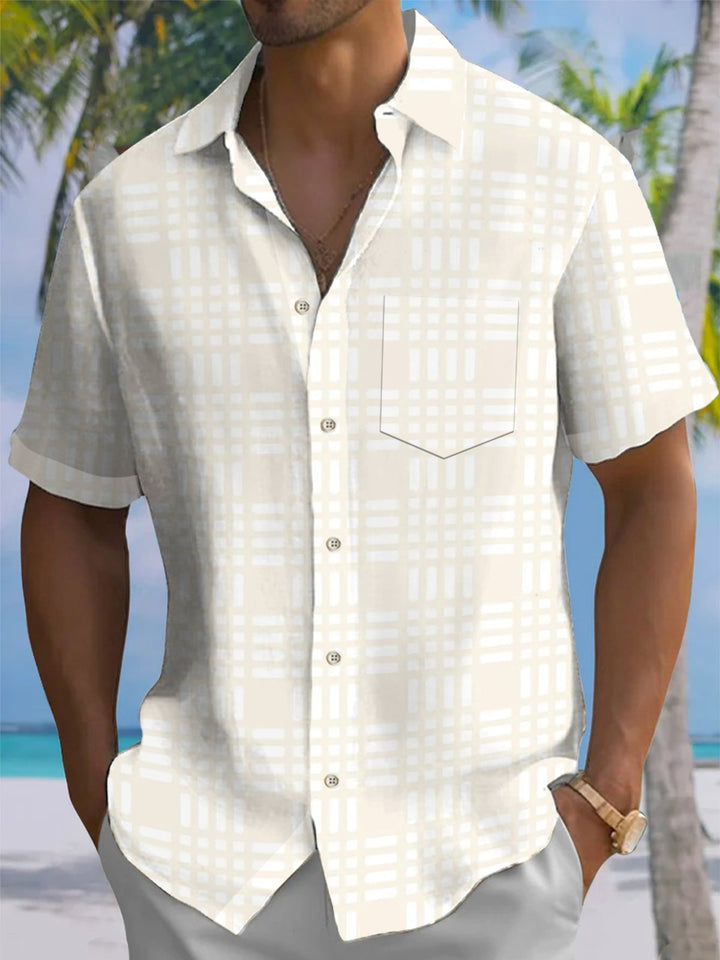 Alohadaddy® Casual Plaid Print Stretch Pocket Button Men&
