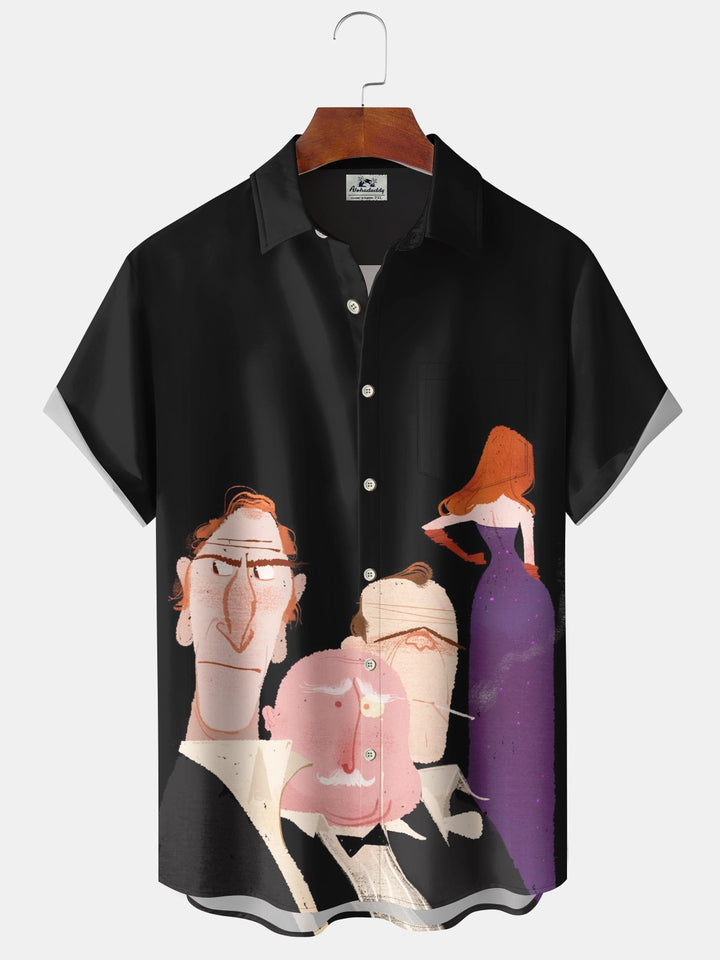 Alohadaddy® Retro Mid-Century Cartoon Pocket Button Stretch Men&