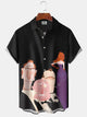 Alohadaddy® Retro Mid-Century Cartoon Pocket Button Stretch Men's Short Sleeve Shirt Big & Tall