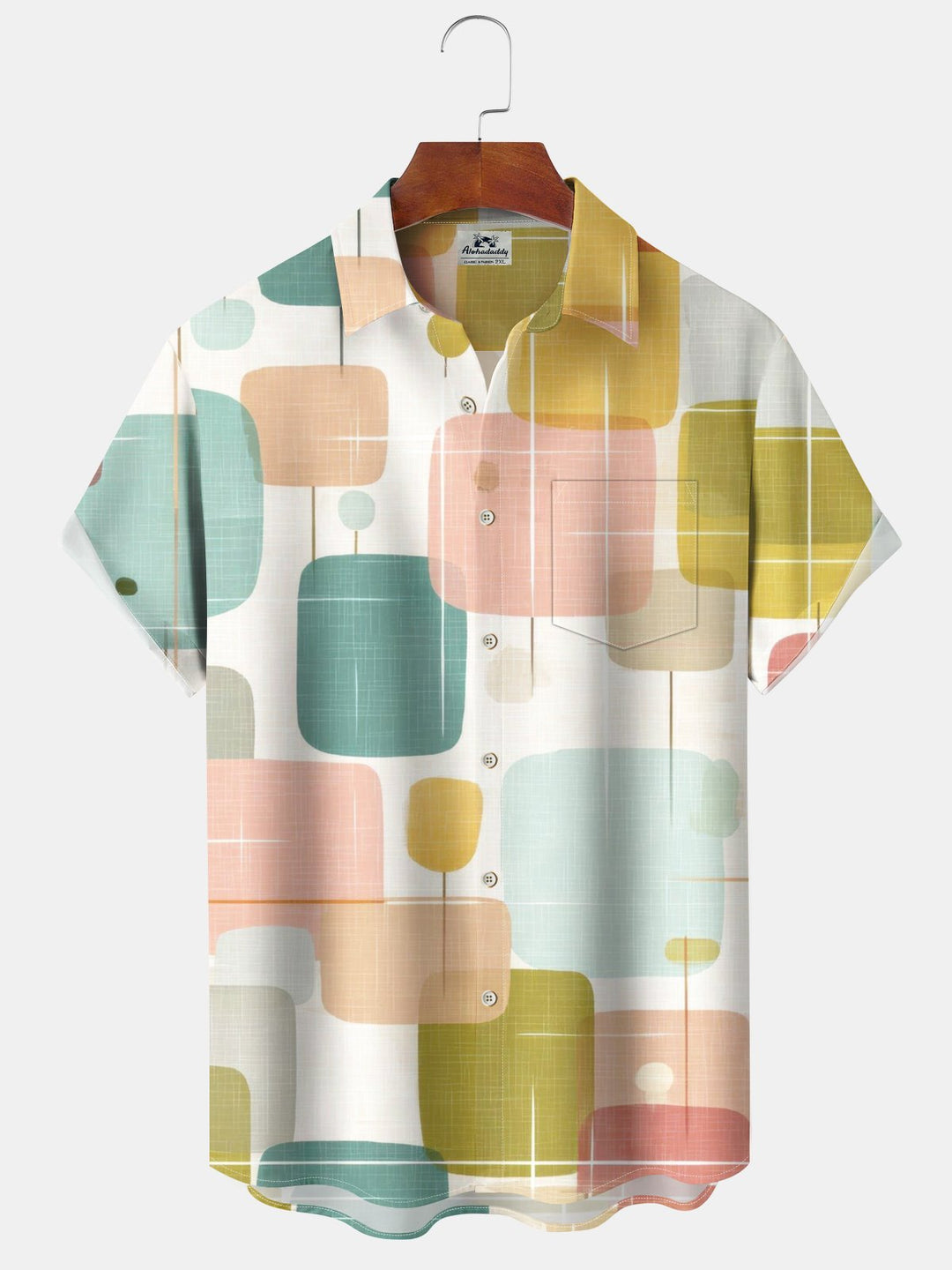 Alohadaddy® Vintage Geometric Print Pocket Stretch Button Men&
