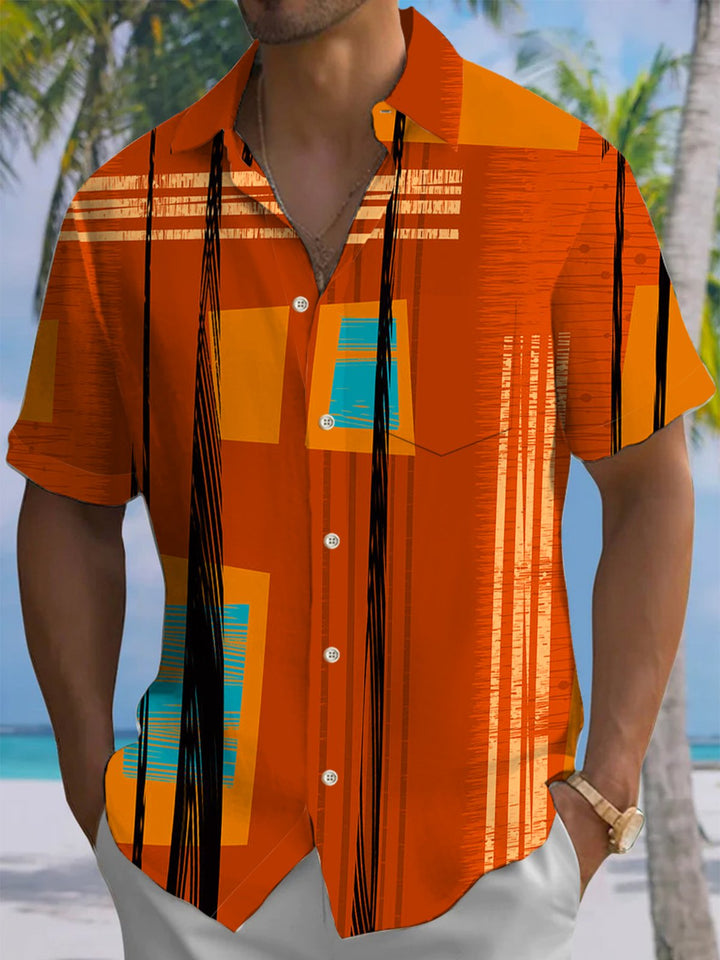 Alohadaddy® Retro Geometric Stripe Print Pocket Stretch Men&
