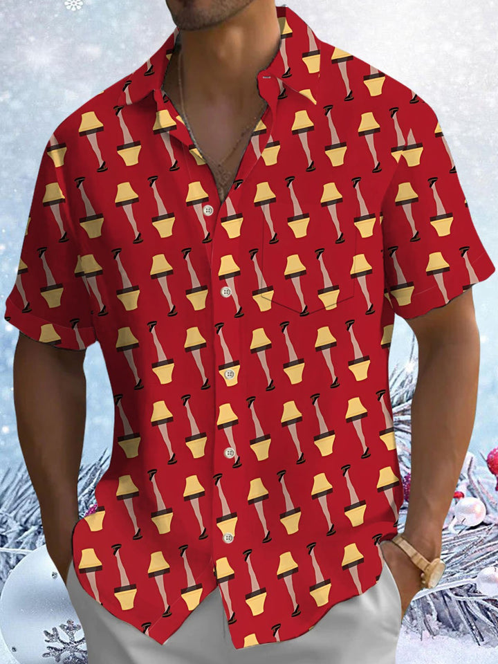 Alohadaddy® Christmas Leg Light Print Pocket Elastic Button Closure Men&