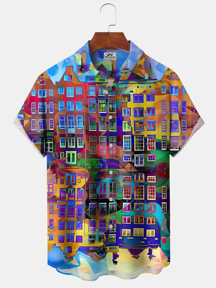 Alohadaddy® Retro Geometric Skyscraper Print Pocket Stretch Men&