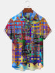 Alohadaddy® Retro Geometric Skyscraper Print Pocket Stretch Men's Short Sleeve Shirt Big & Tall