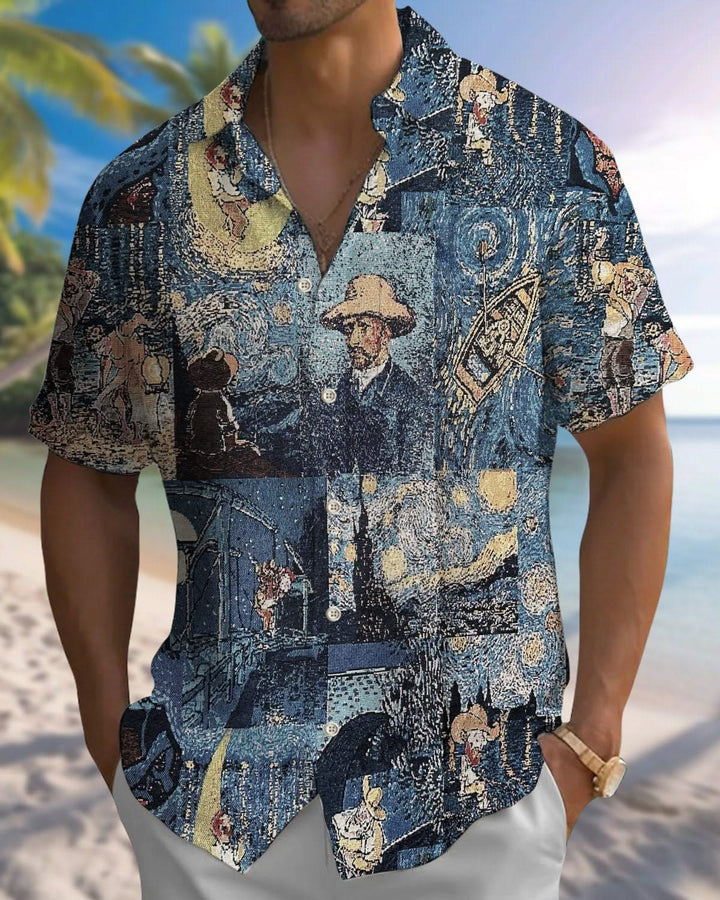 Alohadaddy® Vintage Van Gogh Painting Print Art Pockets with Elastic Buttons Men&