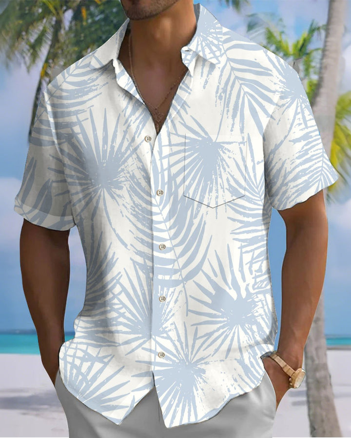 Alohadaddy® Hawaiian Palm Leaf Print Art Button Pocket Men&