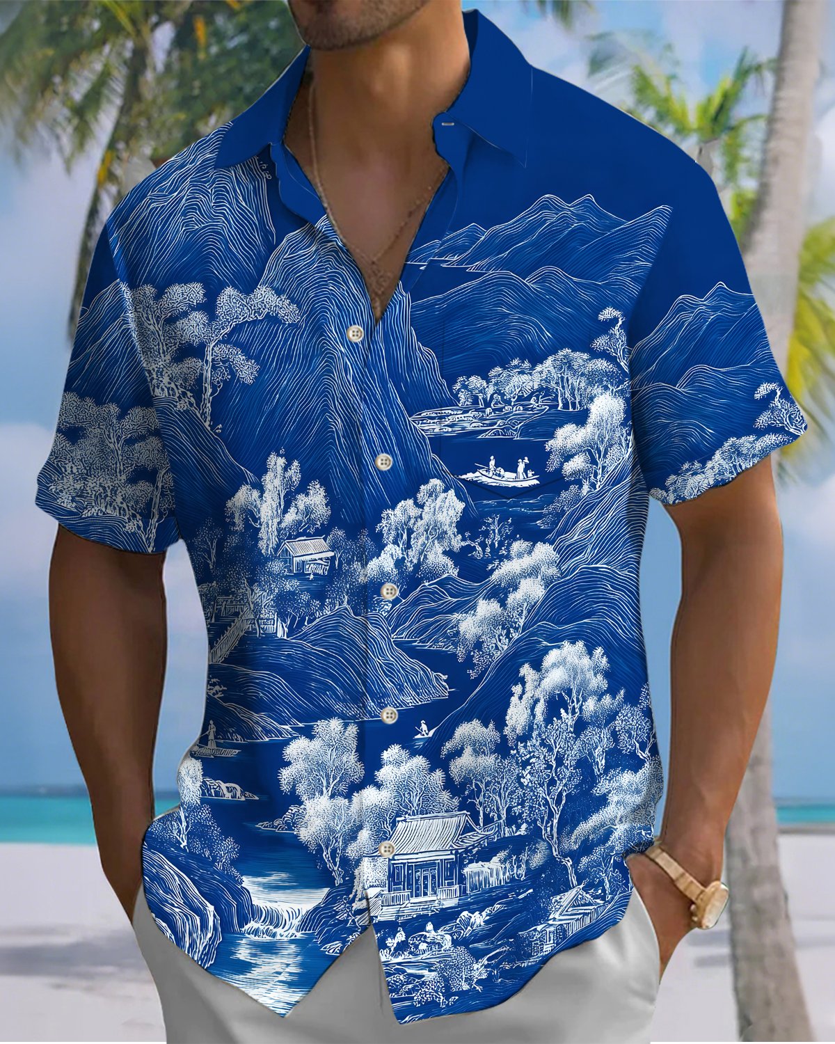Alohadaddy® Casual Art Print Art Button Pocket Cardigan Men's Short Sleeve Shirt Big & Tall