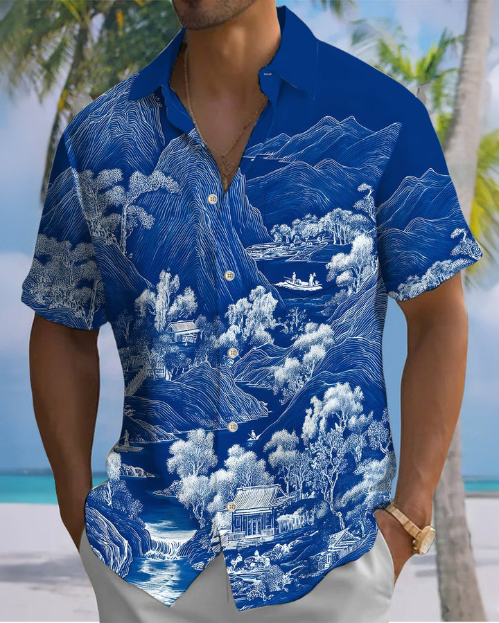 Alohadaddy® Casual Art Print Art Button Pocket Cardigan Men&