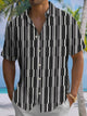 Alohadaddy® Casual Stripe Art Print Chest Pocket Men's Short Sleeve Shirt Big & Tall