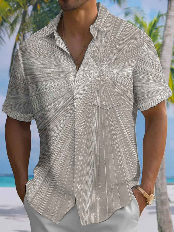 Alohadaddy® Casual Stripe Art Print Chest Pocket Men&